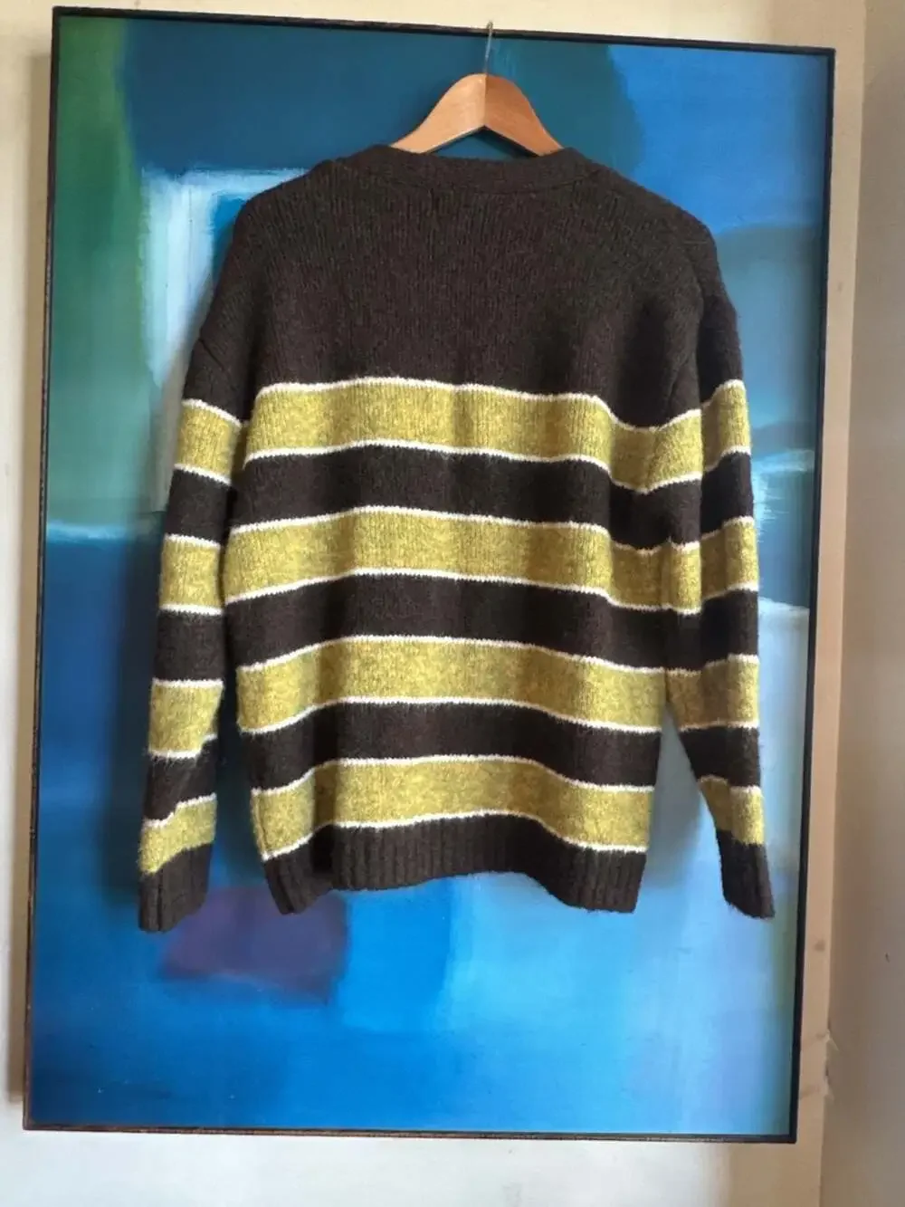 BDG Oversized Striped V-Neck Button-Front Cardigan in Brown/Green